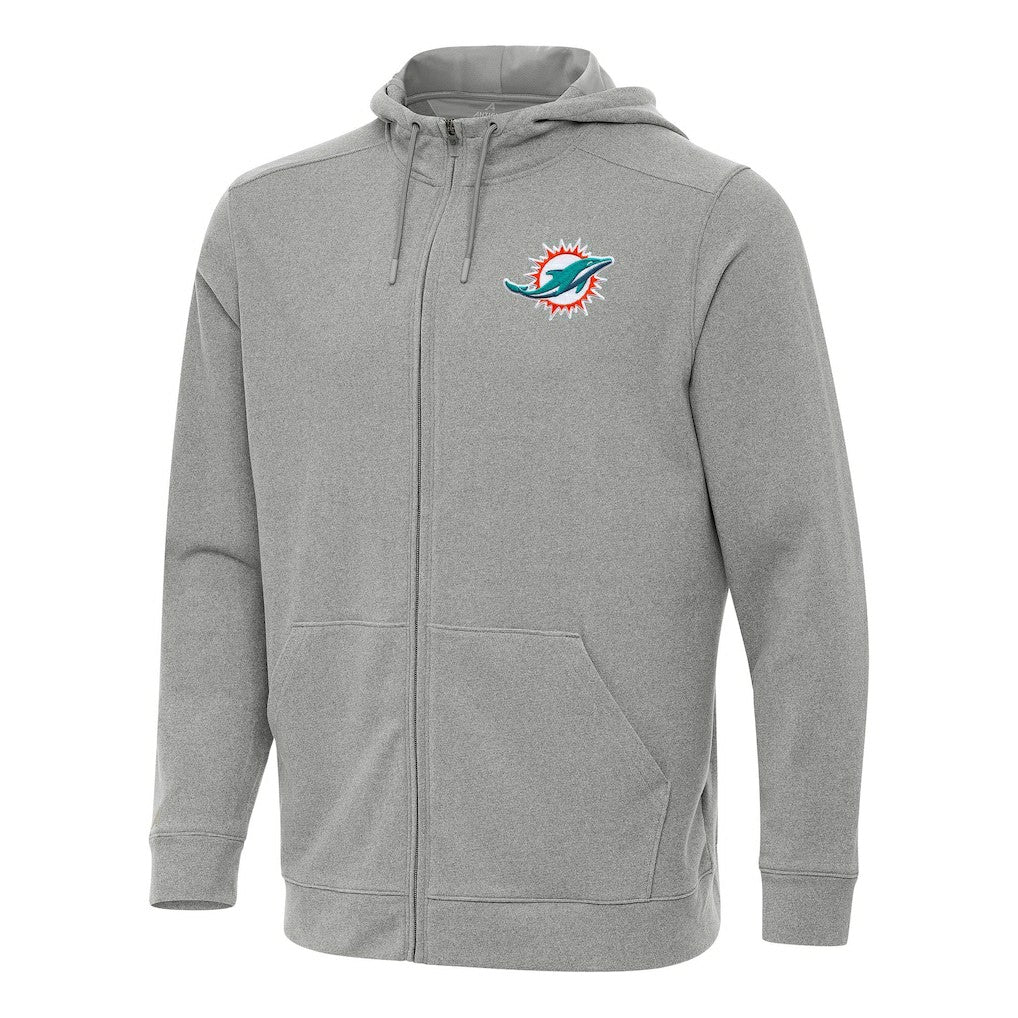 Miami Dolphins Antigua Effortless Full-Zip Hoodie Heather Gray | NFL