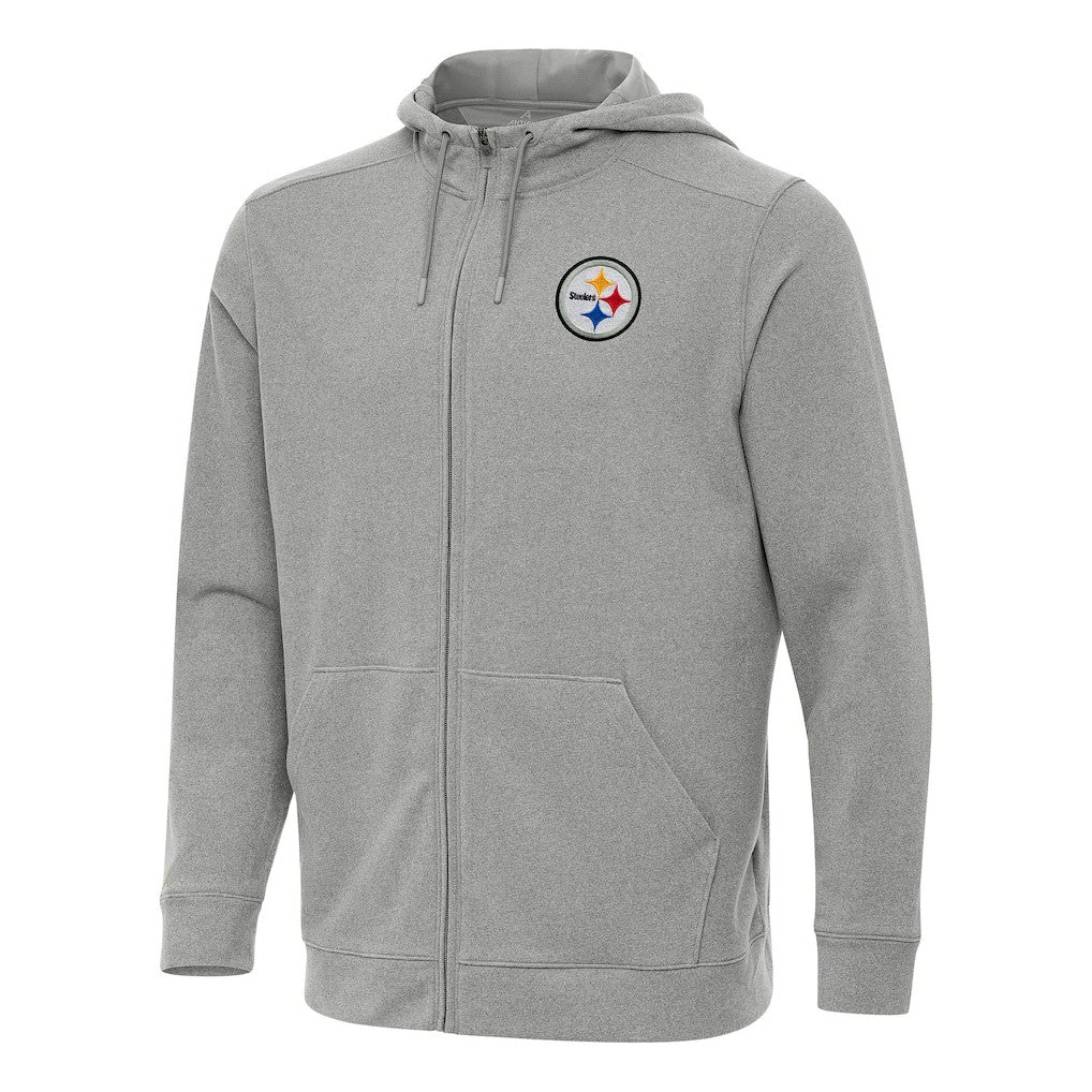 Pittsburgh Steelers Antigua Effortless Full-Zip Hoodie Heather Gray | NFL