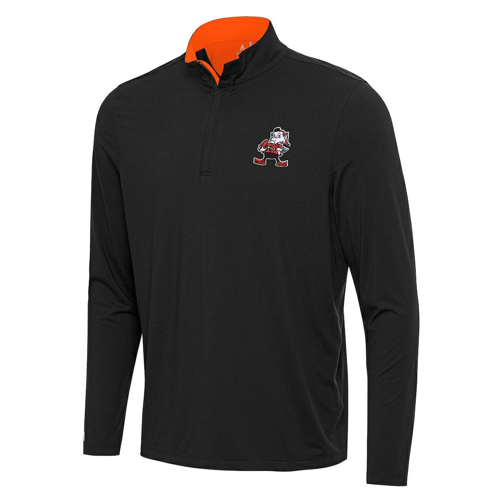 Cleveland Browns Antigua Content Quarter-Zip Pullover Top Black/Orange | NFL