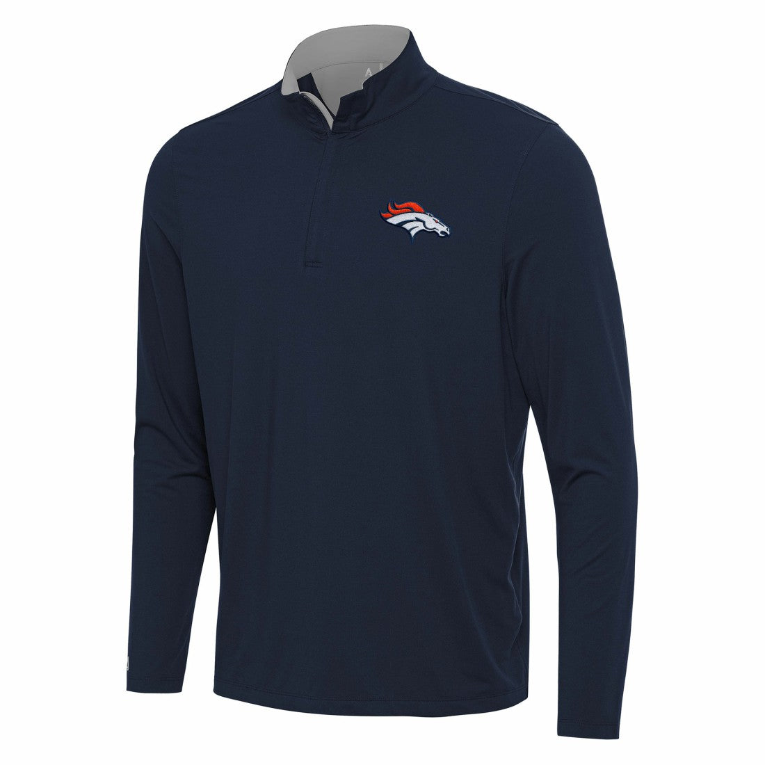 Denver Broncos Antigua Content Quarter-Zip Pullover Top Navy/Gray | NFL