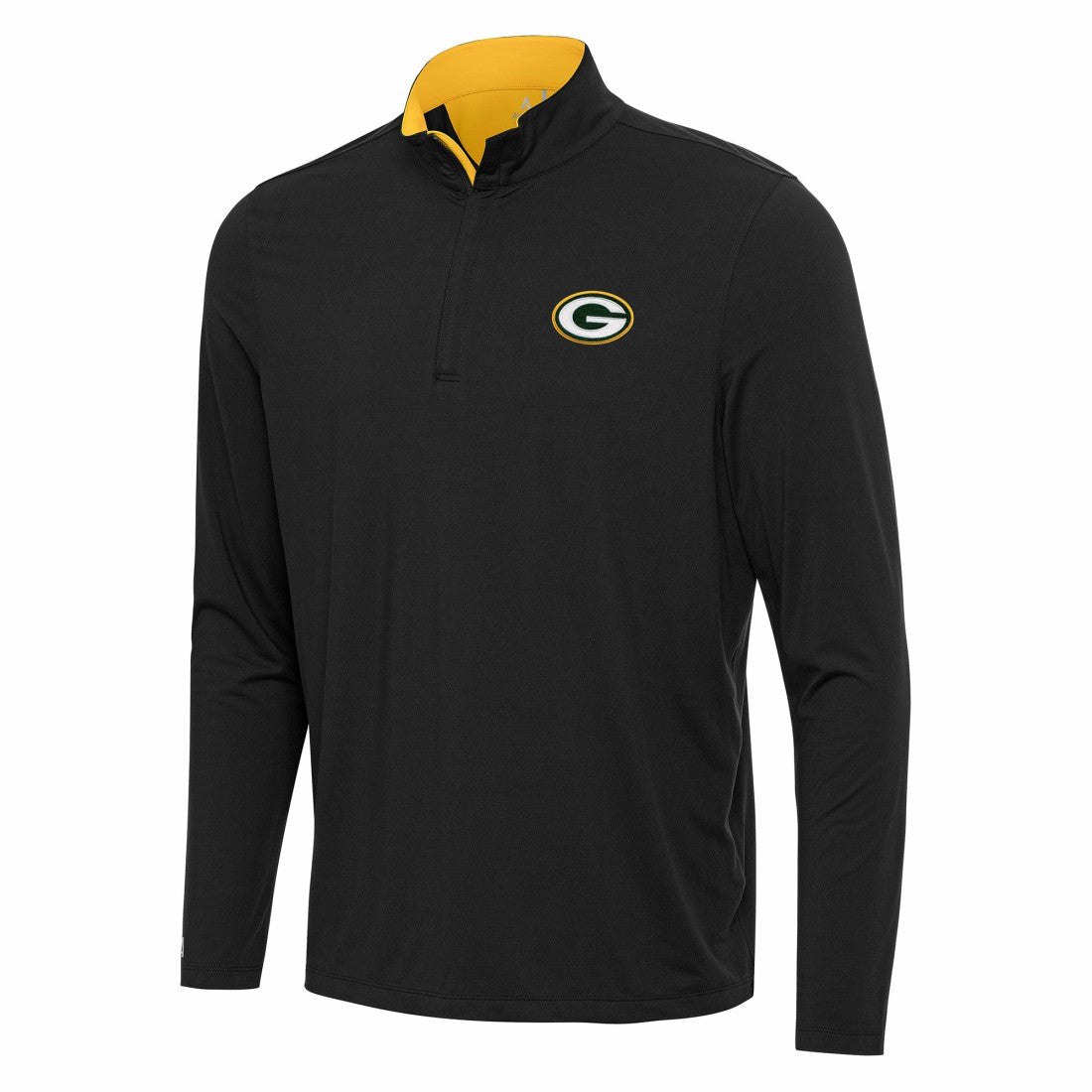 Green Bay Packers Antigua Content Quarter-Zip Pullover Top Black/Gold | NFL