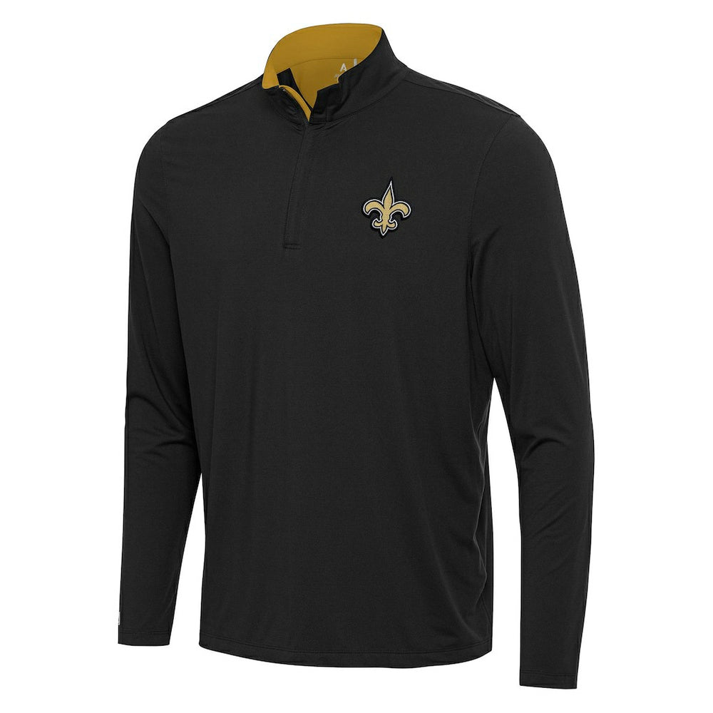 New Orleans Saints Antigua Content Quarter-Zip Pullover Top Black/Gold | NFL