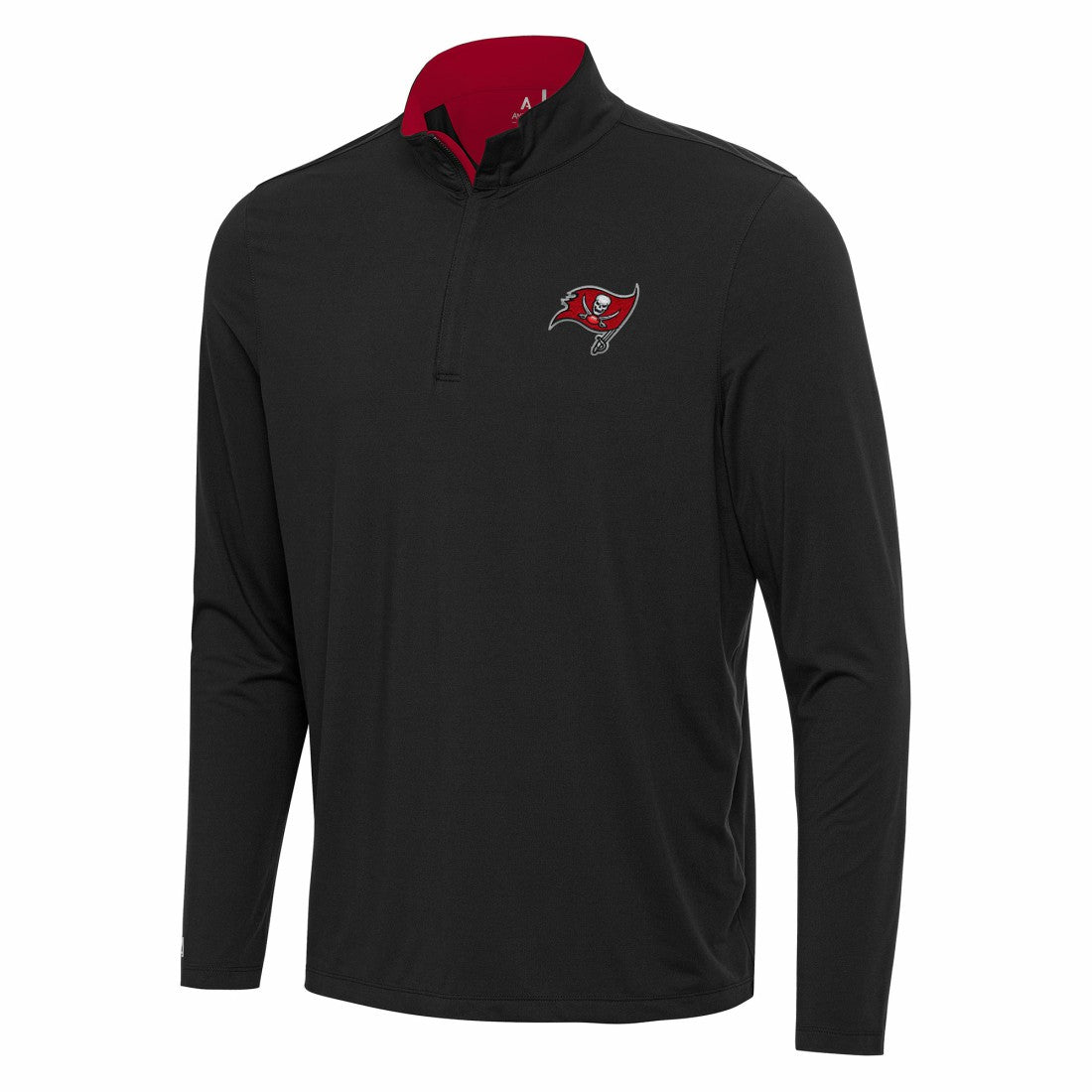 Tampa Bay Buccaneers Antigua Content Quarter-Zip Pullover Top Black/Red | NFL