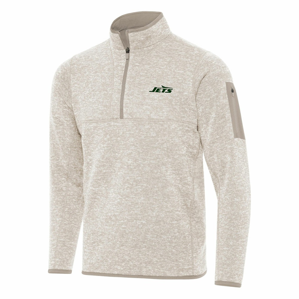 New York Jets Antigua Fortune Quarter-Zip Pullover Jacket Oatmeal | NFL