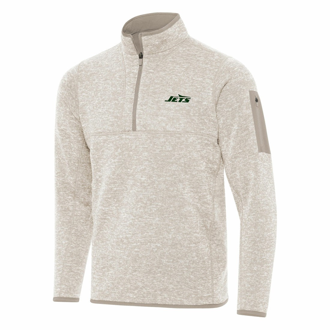 New York Jets Antigua Fortune Quarter-Zip Pullover Jacket Oatmeal | NFL