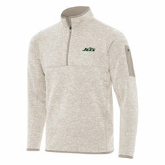 New York Jets Antigua Fortune Quarter-Zip Pullover Jacket Oatmeal | NFL