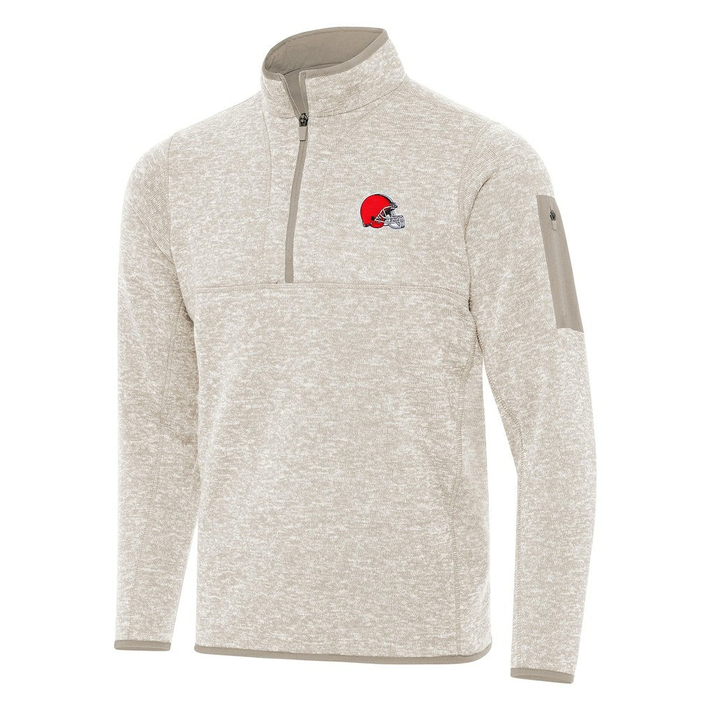 Cleveland Browns Antigua Fortune Quarter-Zip Pullover Jacket Oatmeal | NFL
