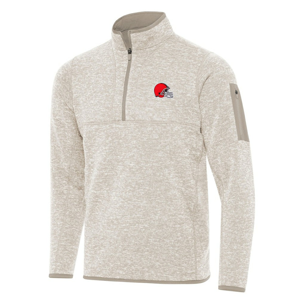 Cleveland Browns Antigua Fortune Quarter-Zip Pullover Jacket Oatmeal | NFL