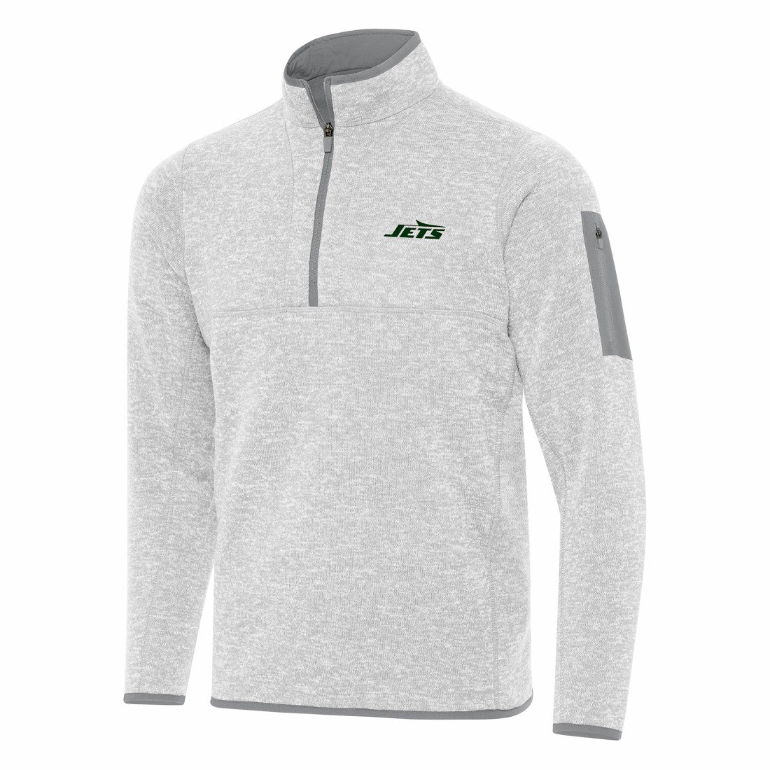 New York Jets Antigua Fortune Quarter-Zip Pullover Jacket Heather Gray | NFL