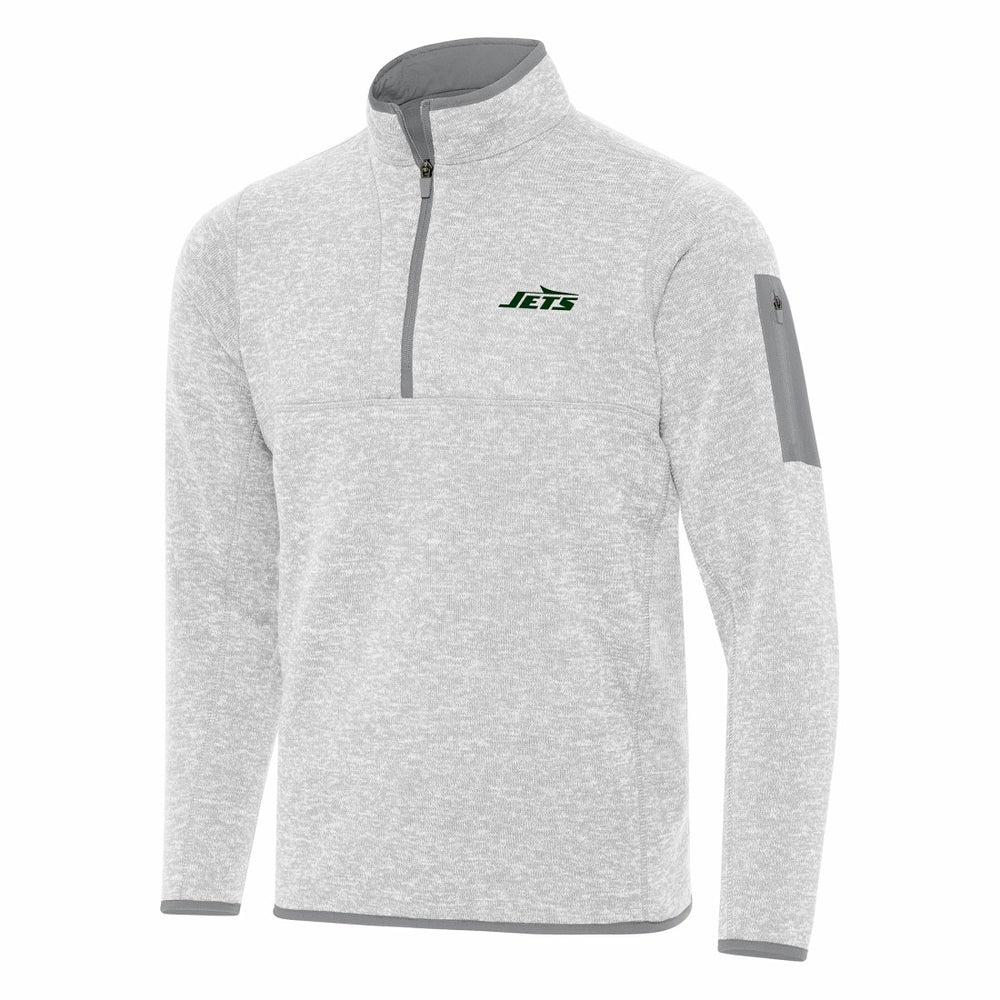 New York Jets Antigua Fortune Quarter-Zip Pullover Jacket Heather Gray | NFL