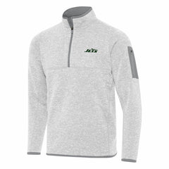 New York Jets Antigua Fortune Quarter-Zip Pullover Jacket Heather Gray | NFL