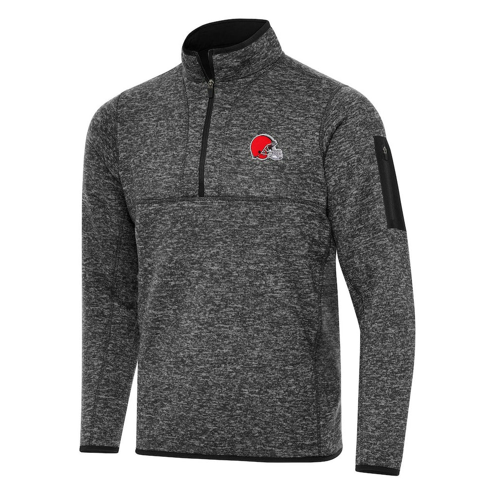 Cleveland Browns Antigua Fortune Quarter-Zip Pullover Jacket Heather Black | NFL