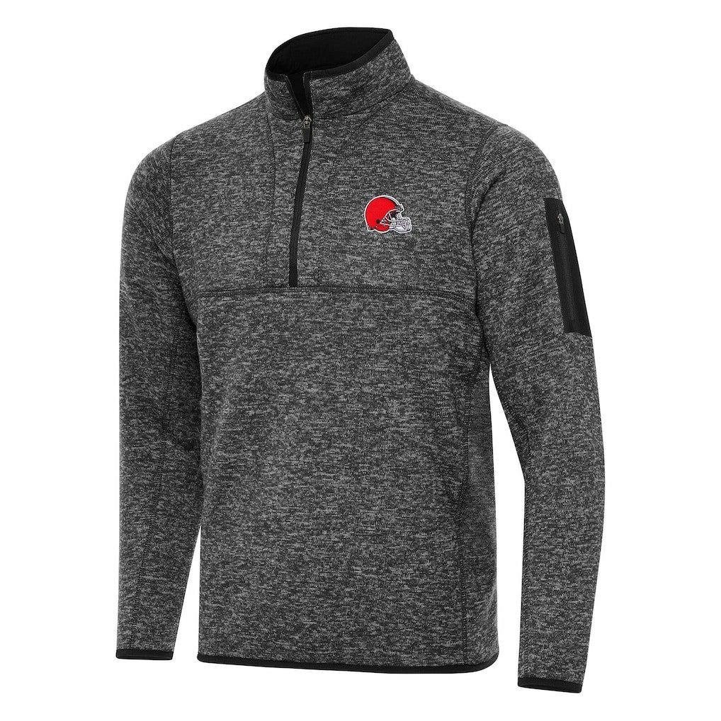 Cleveland Browns Antigua Fortune Quarter-Zip Pullover Jacket Heather Black | NFL