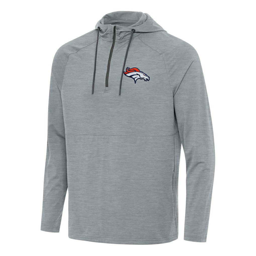 Denver Broncos Antigua Spikes Quarter-Zip Pullover Hoodie Heather Gray | NFL