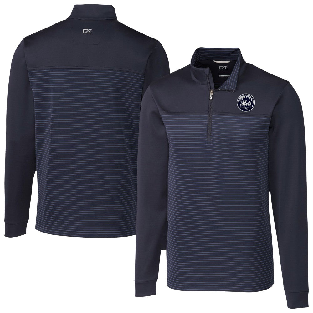 New York Mets Cutter & Buck Traverse Eco Stripe Tri-Blend DryTec Quarter-Zip Jacket - MLB