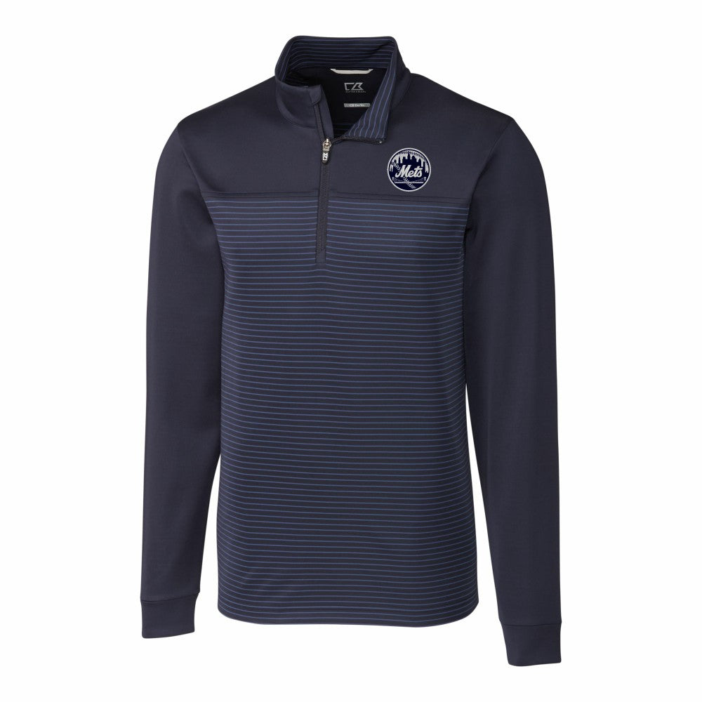 New York Mets Cutter & Buck Traverse Eco Stripe Tri-Blend DryTec Quarter-Zip Jacket - MLB
