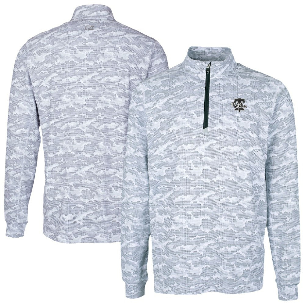 Philadelphia Phillies Cutter & Buck Traverse Eco Camo Tri-Blend DryTec Quarter-Zip Top - MLB