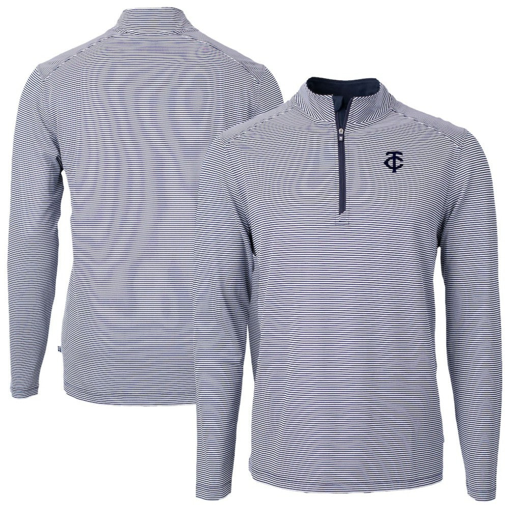 Minnesota Twins Cutter & Buck Virtue Eco Pique Micro Stripe Quarter-Zip Jacket - MLB