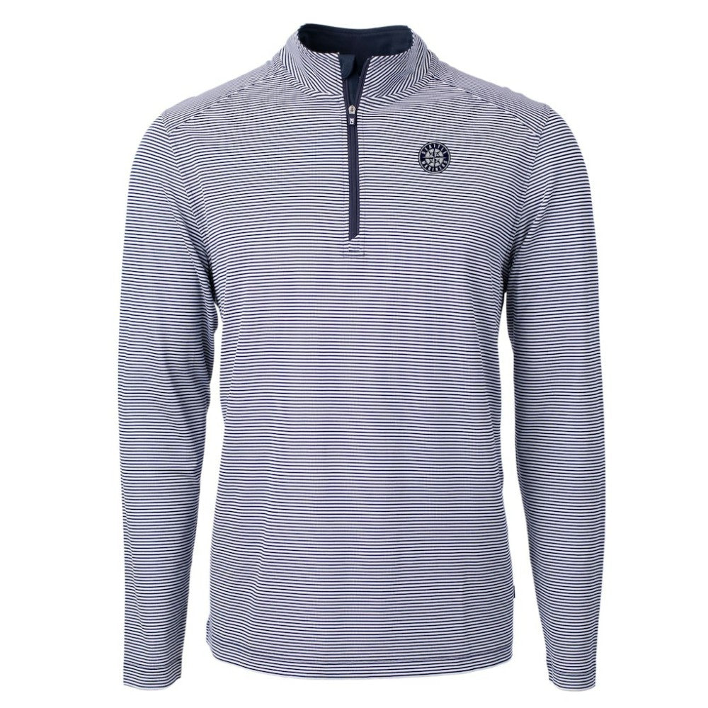 Seattle Mariners Cutter & Buck Virtue Eco Pique Micro Stripe Quarter-Zip Jacket - MLB