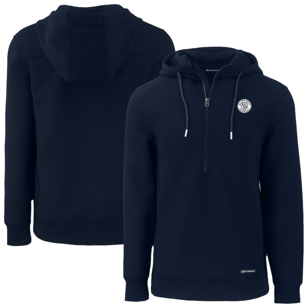 Milwaukee Brewers Cutter & Buck Roam Eco Recycled Tri-Blend Half-Zip Hoodie - MLB