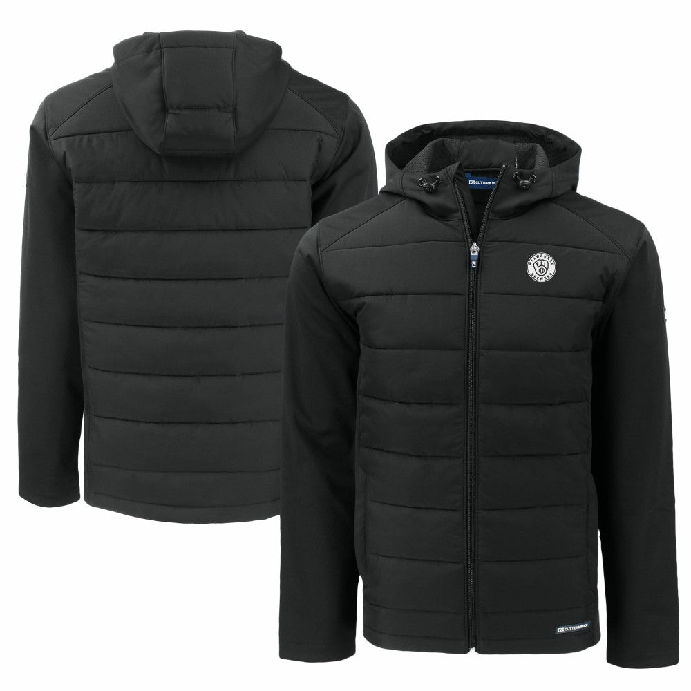 Milwaukee Brewers Cutter & Buck Big & Tall Evoke Hybrid Eco Softshell Recycled Full-Zip Hooded PrimaLoft Jacket - MLB