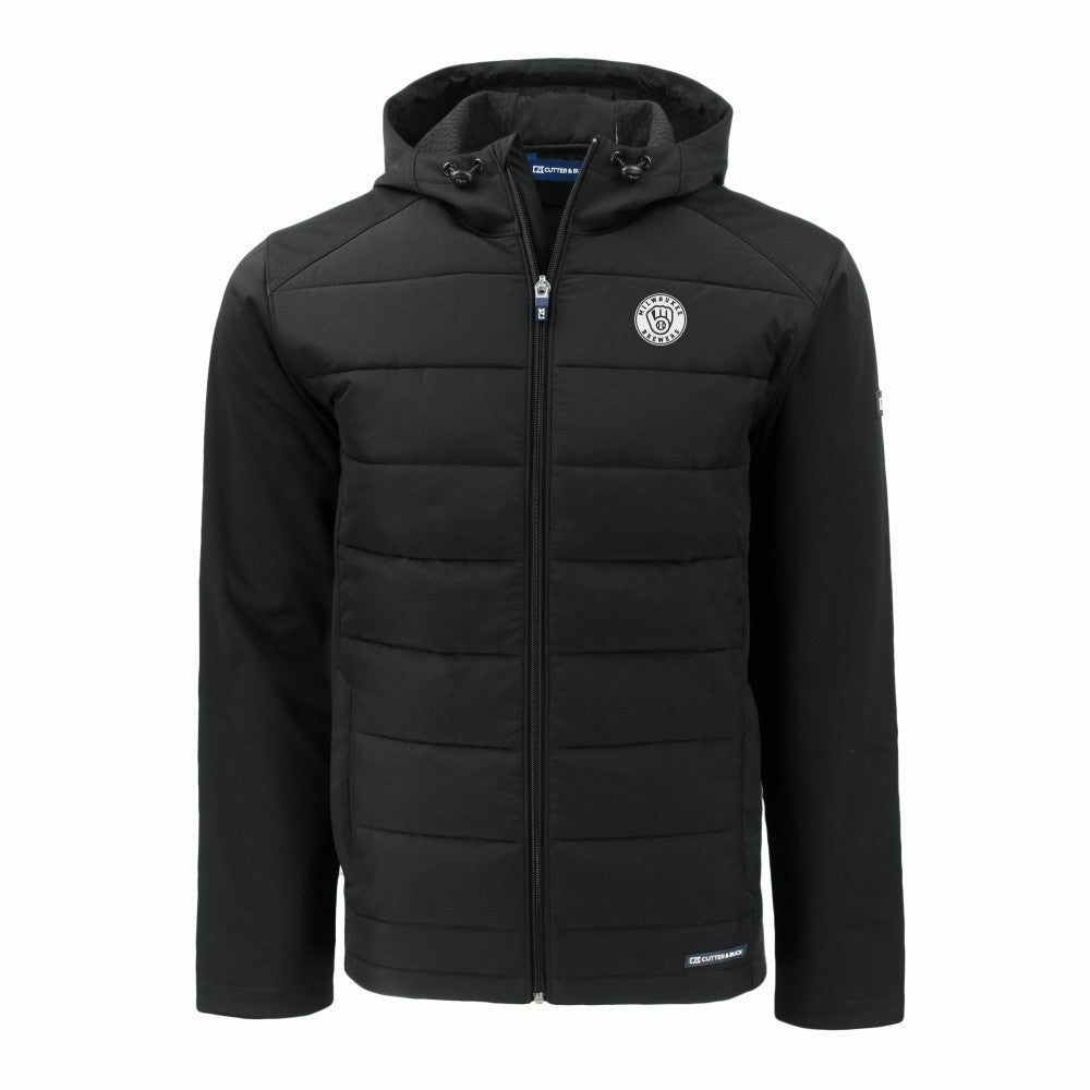 Milwaukee Brewers Cutter & Buck Big & Tall Evoke Hybrid Eco Softshell Recycled Full-Zip Hooded PrimaLoft Jacket - MLB