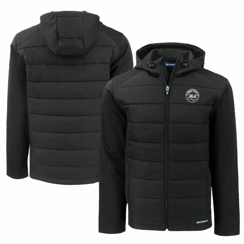 New York Mets Cutter & Buck Big & Tall Evoke Hybrid Eco Softshell Recycled Full-Zip Hooded PrimaLoft Jacket - MLB