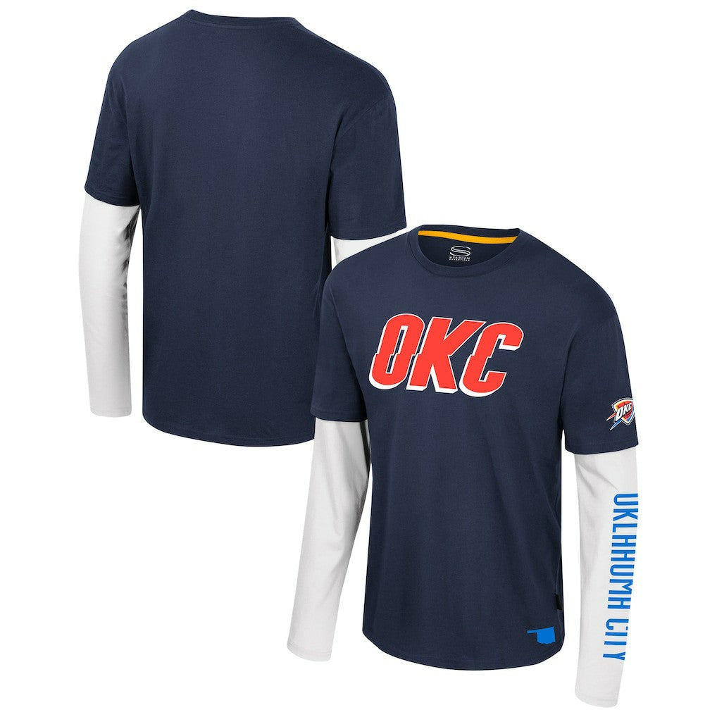 Oklahoma City Thunder Stadium Essentials Unisex Spectator 2fer Long Sleeve T-Shirt Navy - NBA