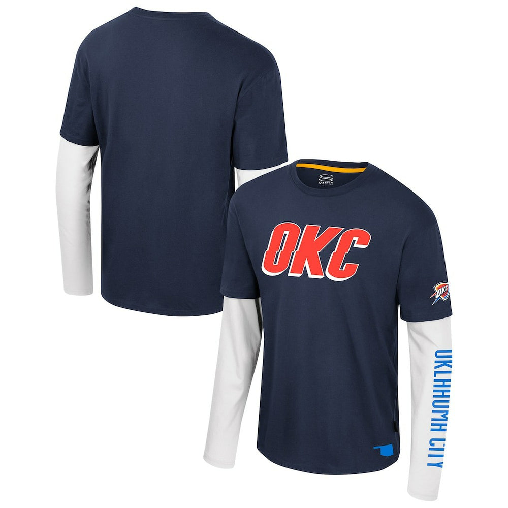 Oklahoma City Thunder Stadium Essentials Unisex Spectator 2fer Long Sleeve T-Shirt Navy - NBA
