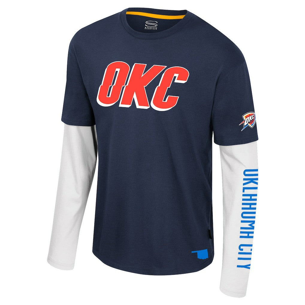 Oklahoma City Thunder Stadium Essentials Unisex Spectator 2fer Long Sleeve T-Shirt Navy - NBA