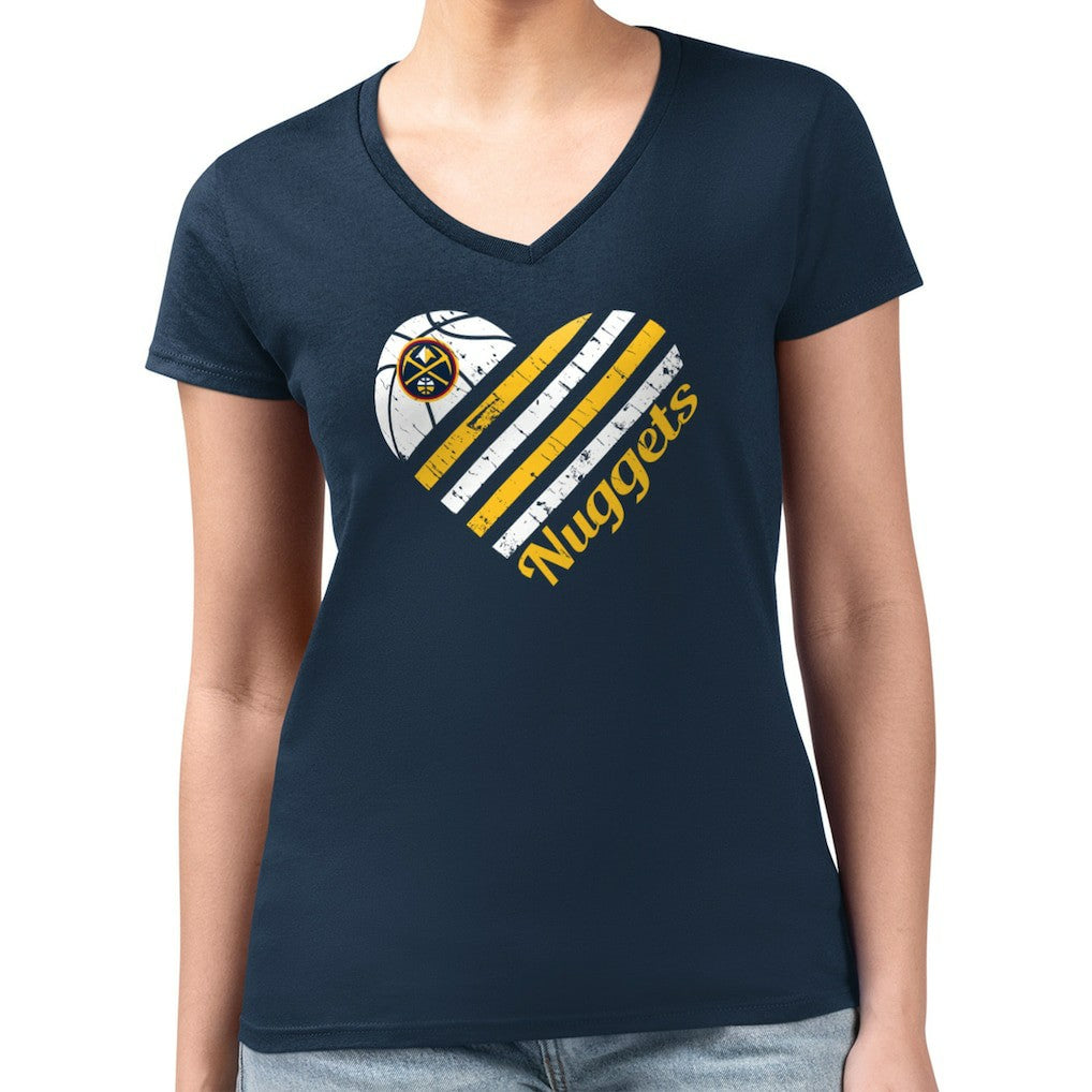 Denver Nuggets G-III 4Her by Carl Banks Women's Super-Slim Fit Lightweight Heart Team V-Neck T-Shirt Navy - NBA