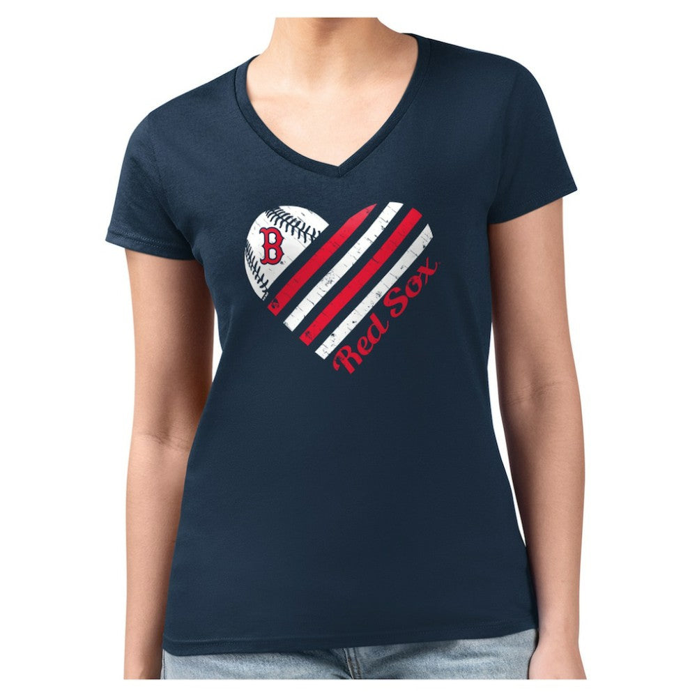 Boston Red Sox G-III 4Her by Carl Banks Women's Super-Slim Fit Lightweight Heart V-Neck T-Shirt - MLB