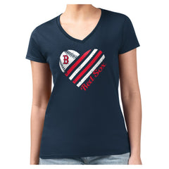 Boston Red Sox G-III 4Her by Carl Banks Women's Super-Slim Fit Lightweight Heart V-Neck T-Shirt - MLB