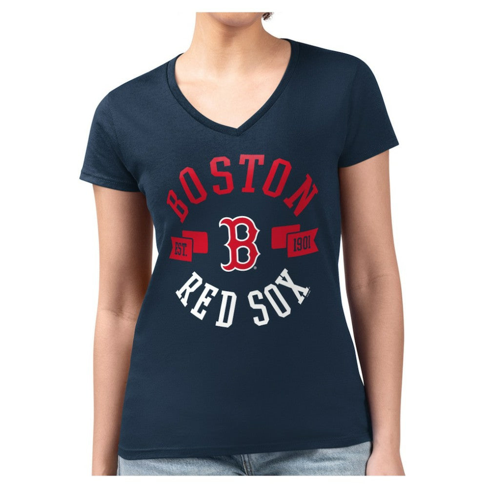Boston Red Sox G-III 4Her by Carl Banks Women's Super-Slim Fit Lightweight Collage Team Graphic V-Neck T-Shirt - MLB