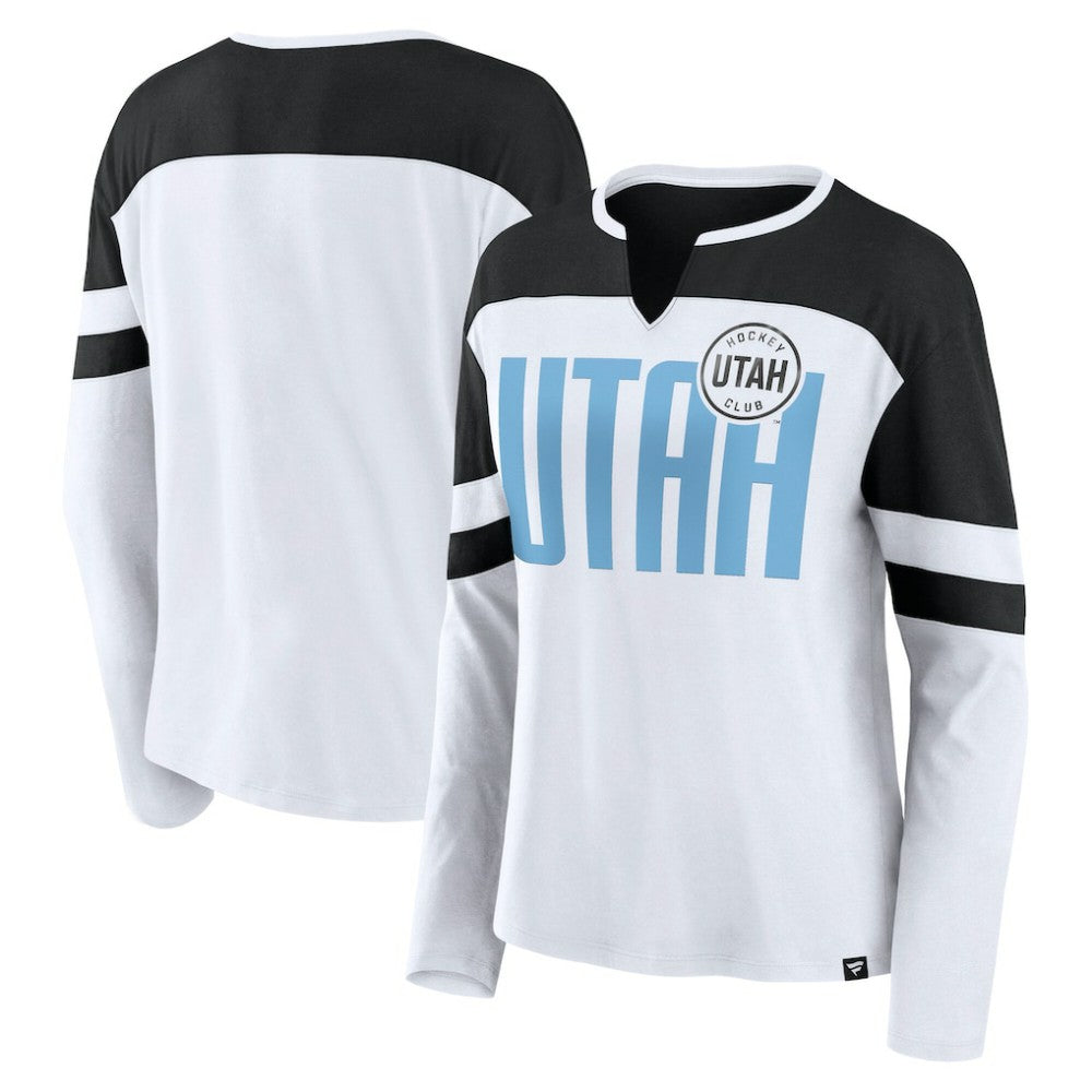 Utah Mammoth Fanatics Women's Frozen Notch Neck Bi-Blend Long Sleeve T-Shirt - White - NHL