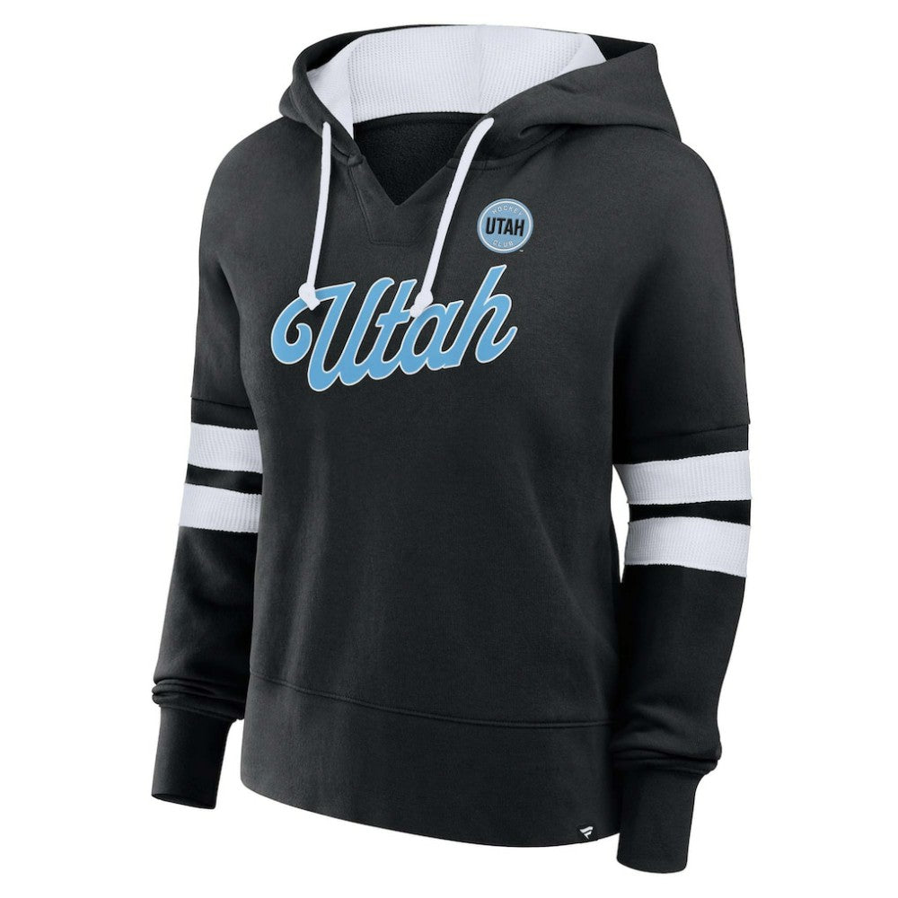 Utah Mammoth Fanatics Women's Oversized Seize V-Neck Pullover Hoodie - Black - NHL