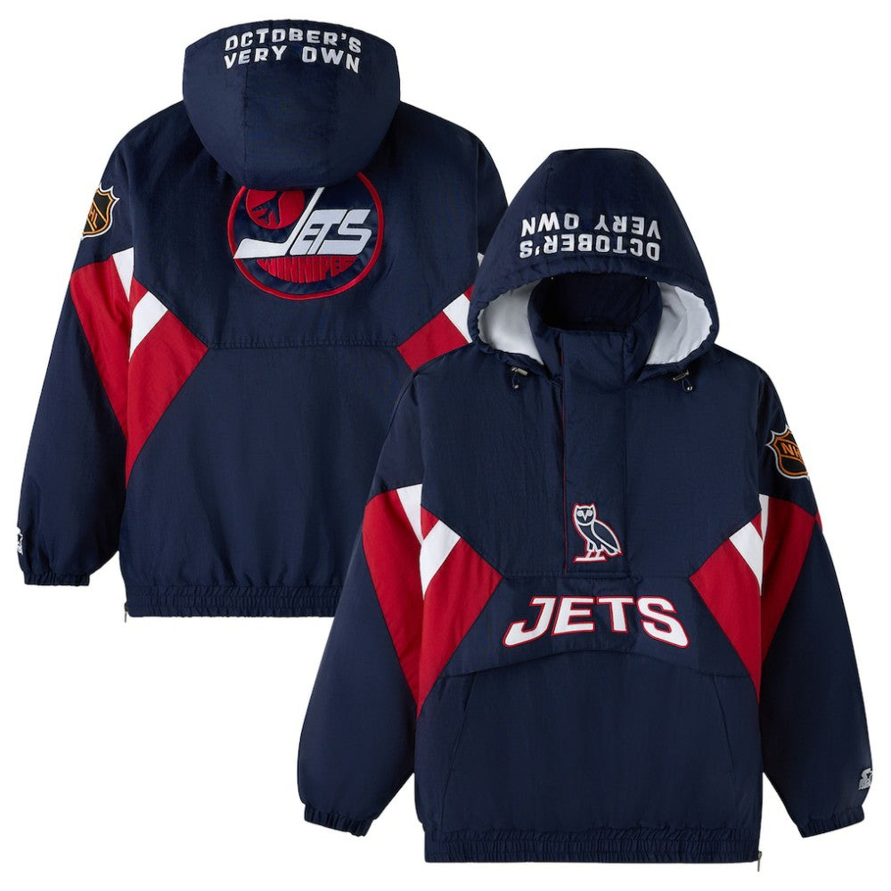 Winnipeg Jets OVO x Starter Half-Zip Hooded Jacket - Navy - NHL