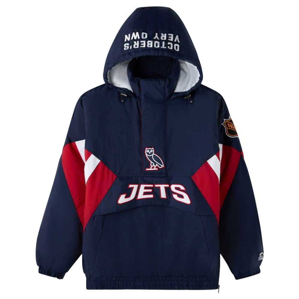 Winnipeg Jets OVO x Starter Half-Zip Hooded Jacket - Navy - NHL