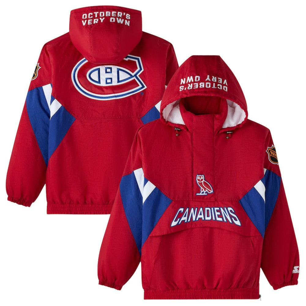 Montreal Canadiens OVO x Starter Half-Zip Hooded Jacket - Red - NHL