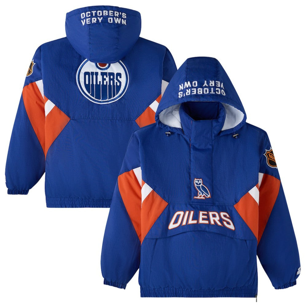 Edmonton Oilers OVO x Starter Half-Zip Hooded Jacket - Royal - NHL