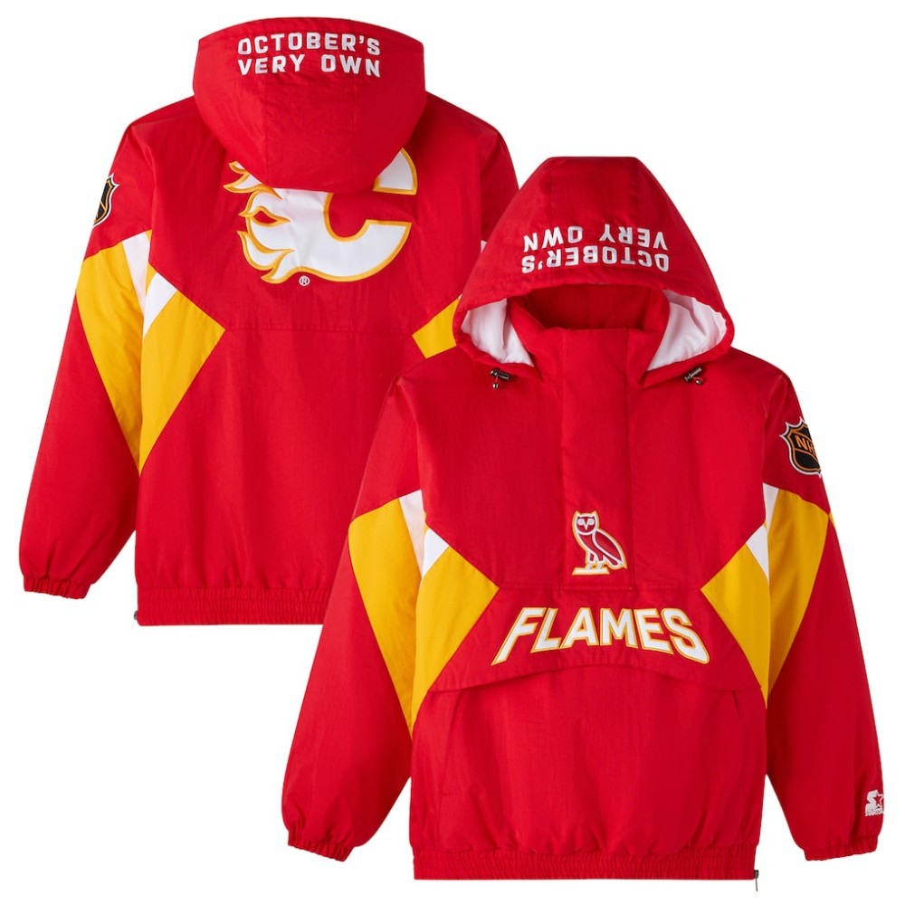 Calgary Flames OVO x Starter Half-Zip Hooded Jacket - Red - NHL