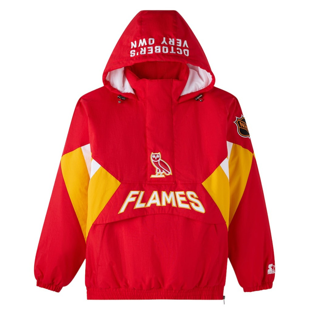 Calgary Flames OVO x Starter Half-Zip Hooded Jacket - Red - NHL