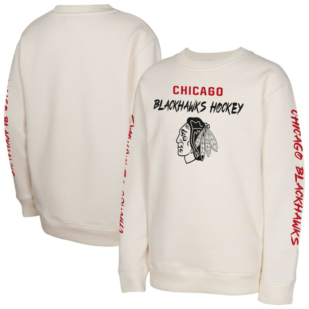 Chicago Blackhawks Youth Star Power Pullover Sweatshirt - Cream - NHL