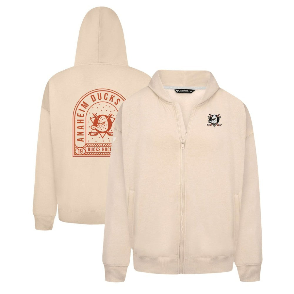 Anaheim Ducks Levelwear Uphill Stained Glass Full-Zip Hoodie Jacket - Khaki - NHL