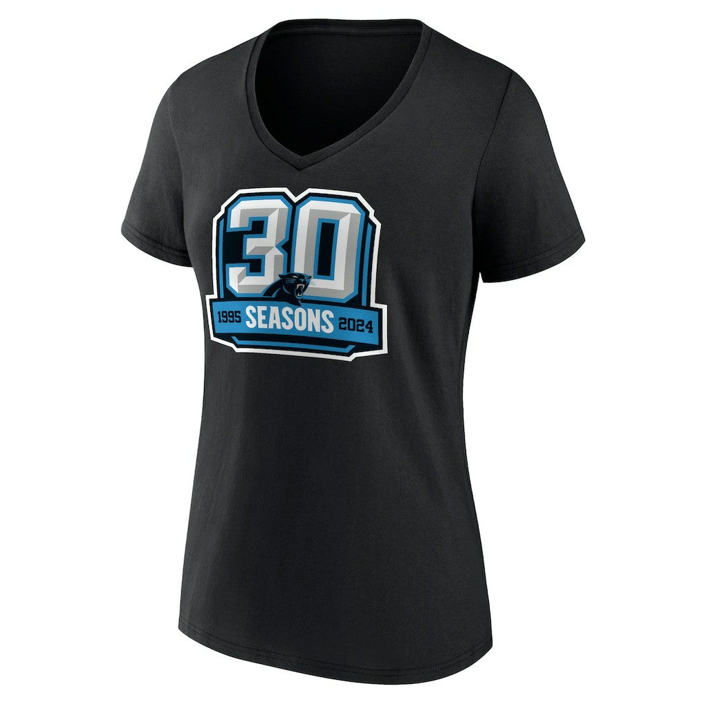 Carolina Panthers Women's 30th Anniversary V-Neck T-Shirt Black | NFL