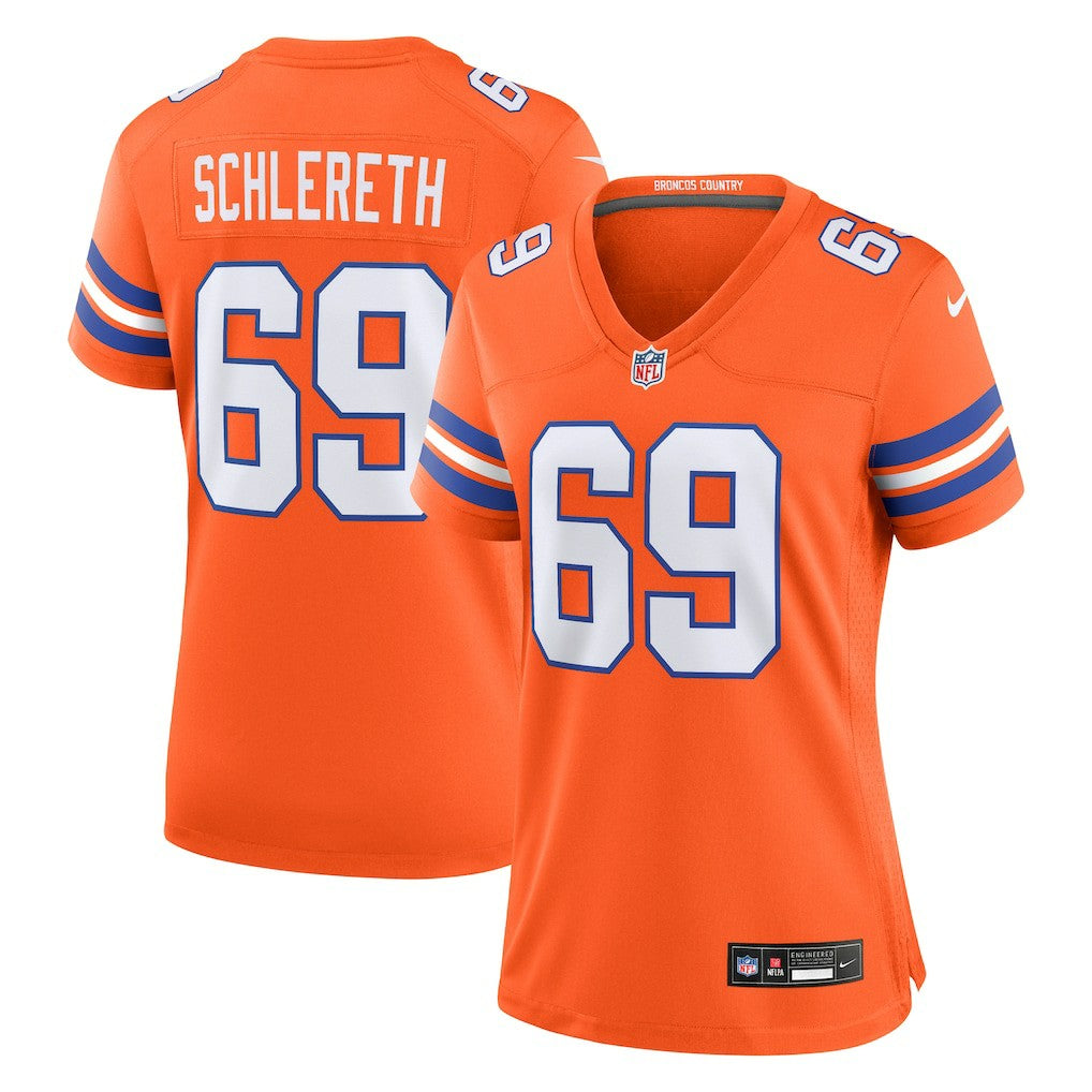 Mark Schlereth Denver Broncos Women's Mile High Collection 1977 Throwback Retired Player Game Jersey Orange | Nike for Sale