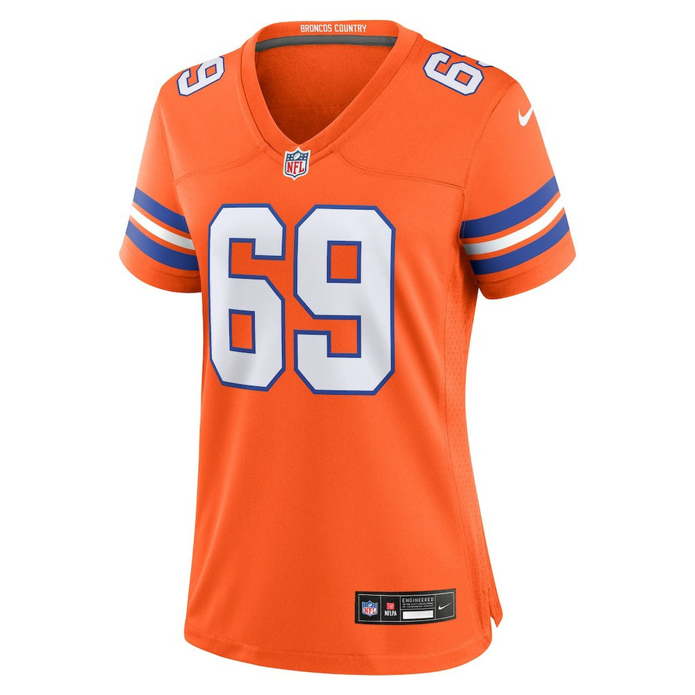 Mark Schlereth Denver Broncos Women's Mile High Collection 1977 Throwback Retired Player Game Jersey Orange | Nike for Sale
