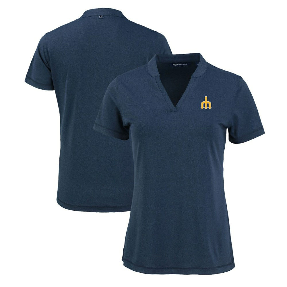Seattle Mariners Cutter & Buck Women's Forge Stretch Blade DryTec V-Neck Polo - MLB