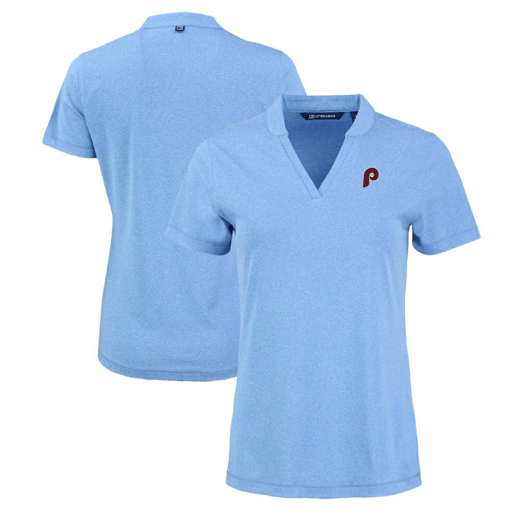 Philadelphia Phillies Cutter & Buck Women's Forge Stretch Blade DryTec V-Neck Polo - MLB