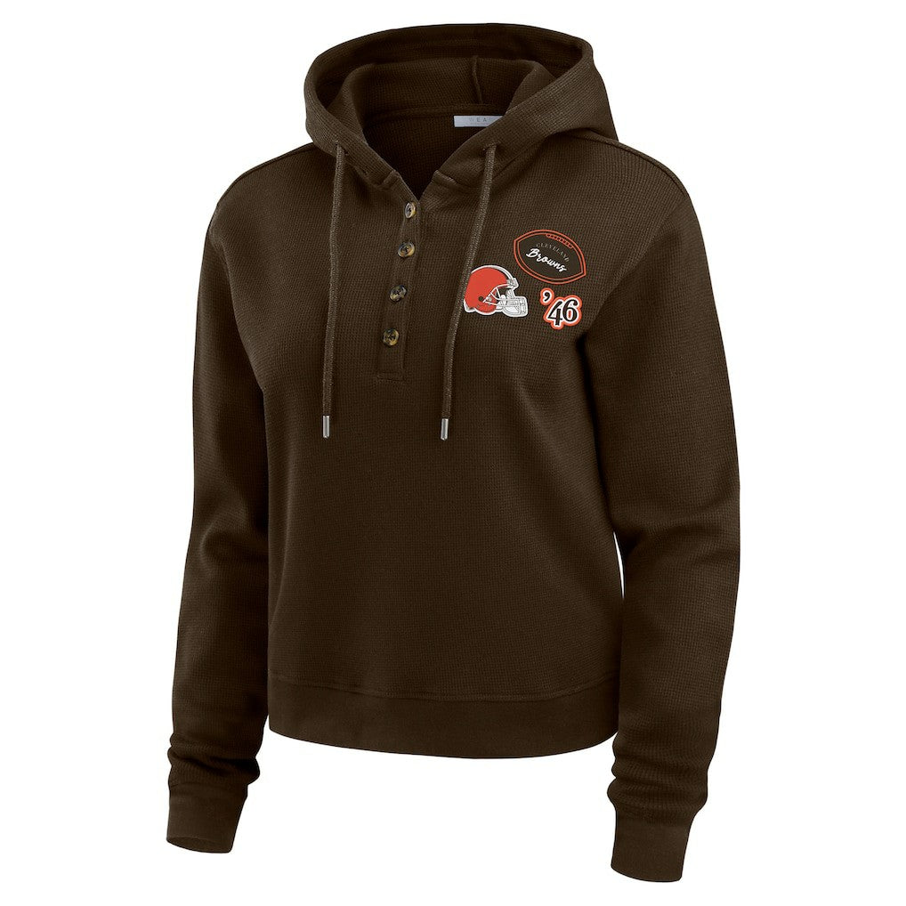 Cleveland Browns WEAR by Erin Andrews Women's Plus Size Waffle Hoodie Pullover Top Brown | NFL